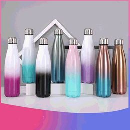 8 Colors 500ml Water Bottle with Gradient Color Stainless Steel Bottles Colorful Double Walled Insulated cup Drinkware T2I51299