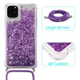 lanyard Quicksand Glitter Bling Flowing Liquid Floating TPU Bumper Cushion Protective Case For iPhone 11 Pro MAX X XS MAX XR