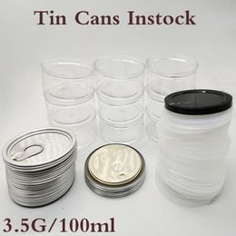 Food PACKAGING Plastic Clear Containers Empty Tin Cans 3.5g Black Lids White Lids