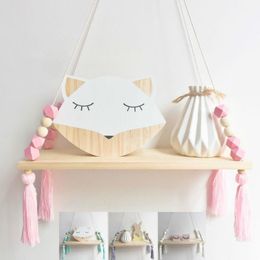 Nordic Nursery & Kids Decor Tassels Storage Shelf Rack Wall Hanging Wood Toys Model Baby Kid Room Furnish Artic Home Decoration