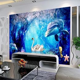 beautiful scenery wallpapers 3d wallpapers Swan Dolphin HD Blue Seascape wallpapers Background Wall