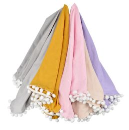 Pom Pom Swaddle Baby Wrap Blankets Muslin Cotton Newborn Swaddle Blanket Pram Cradle Cover Photography Accessories 5 Colors DW5854