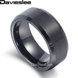 Davieslee Mens Boys Matte Finish Band Ring Tungsten Carbide Wedding Engagement Black 8mm LTR04