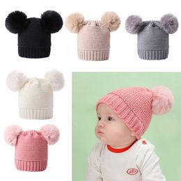 New Lovely Newborn Baby Kids Girls Boys Kawaii Winter Warm Knit Hat Furry Balls Pompom Solid Colour Warm Cute Beanie Cap Gifts