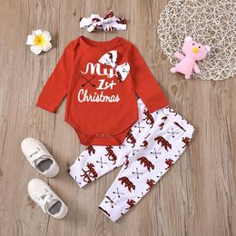 Infant Baby Cartoon Sets Letter Leopard Tops Ruffle Rompers Sunflower Pants Leopard Lace Elastic Trousers Headband Kids Baby Clothes