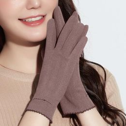 New Women Gloves Autumn And Winter Imitation Velvet Keep Warm Touch Screen Thin Female Elegant Style Embroidery