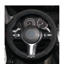 DIY Black Suede Leather Car Steering Wheel Cover for BMW F87 M2 F80 M3 F82 M4 M5 F12 F13 M6 X5 M F86 X6 M F33 F30 M Sport Parts