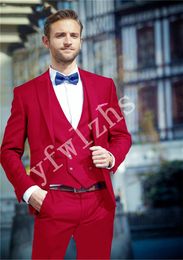 Handsome One Button Groomsmen Peak Lapel Groom Tuxedos Men Suits Wedding/Prom/Dinner Best Man Blazer(Jacket+Pants+Tie+Vest) W530