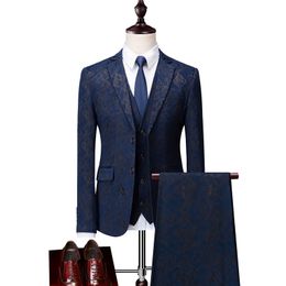Men's suit 3 piece set men's gentleman Slim business work casual suit printing wedding banquet formal suit