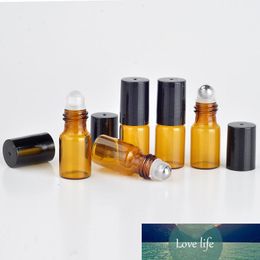 3ML Roll On Portable Amber Glass Refillable Perfume Bottle Empty Essential Oil Case With Plastic Cap Stainless Steel Roller Ball