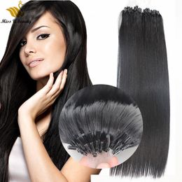 Black Brown Color Silky Straight Micro Ring Hair Extensions 8-30inch 100 Strands 1g/strand Remy