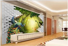 Custom photo murals wallpapers 3D mural wall papers Modern forest garden peacock deer mural TV background wall papers home decor