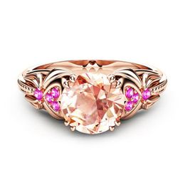 Fashion Female Ring Unique Beautiful Rose Gold Colour Champagne and Pink Stone Christmas Rings For Women