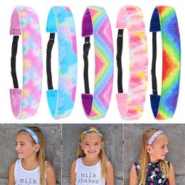 Tie Dye Elastic Headbands for Girls, Non Slip Hair Bands, Stretchy Adjustable Rainbow Girl Head Bands for Teens, Cute Hair Accessories Party