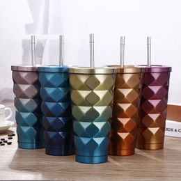 Promotional Double Wall Vacuum Insulated Bottle Travel Ombre Coffee Mug Tumbler Cup 17oz 500ml Stainless Steel Tumbler With Lid Straw