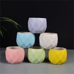 Macaroon Colour Flowerpot Diamond Shape Geometric Cute Potted Plant Ceramics Flower Pot Home Decoration