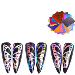 Laser Colourful Nail Art Sticker 3d Butterfly Fire Flame Leaf Holographic Nail Foil Stickers Decals DIY Glitter Decorations