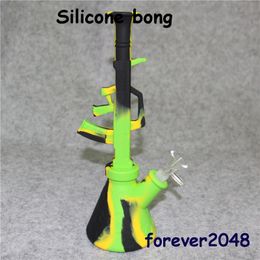 New 11 Inch Silicone Bongs hookah with 14mm Male Glass Bowl Silicone Water Bong Dab Rigs for Quartz Banger Nails Smoking Pipes