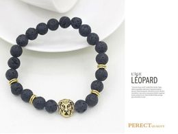 Charm Bracelets Wholesale Antique Lion Head Bracelet Black Lava Stone Beaded Bracelets For Men Women Pulseras Hombre