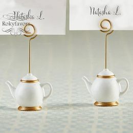 100PCS Tea Pot Place Card Holder Wedding Favours Bridal Shower Birthday Party Favours Tea Time Party Table Decor Supplies Event Setting Gifts