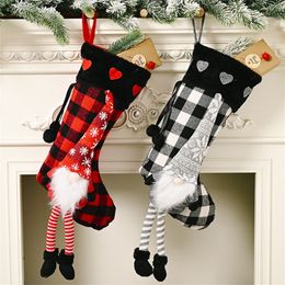 Buffalo Plaid Christmas Stockings Swedish Santa Gnome Xmas Sock Fireplace Hanging Decorations Kids Gift Bag JK2008PH
