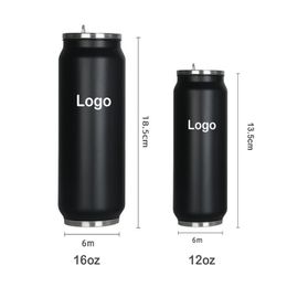 Custom Logo 12oz 16oz Personality Cola Can Shape 304 Stainless Steel Double Wall Insulated Leakproof Portable Water Bottle Tumbler With Lid