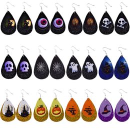 2020 New Halloween Pumpkin Print Drop Dangle Earring Skull Ghost Leather Earrings for Women Wholesale Jewellery