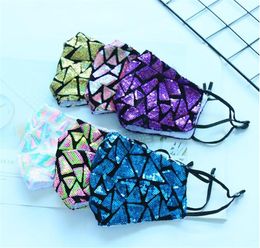 Polygon sequins face masks Bling washable reusable fashion dust proof breathable cotton masks by dhl