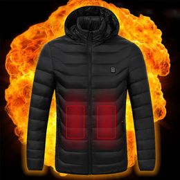 Hot Sale Mens Heated Jackets Outdoor Winter Coats USB Electric Long Sleeve Hooded Jackets Male Warm Winter Thermal Clothing New