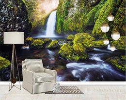 Custom 3d Landscape Wallpaper Trickle Mountain Spring Fresh Green Beautiful Scenery Background Wall HD Wallpaper