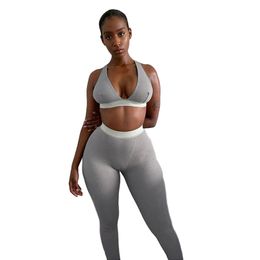 Women's Tracksuits Casual Workout Two Piece Set Women V Neck Backless Tank Top And Pants Sets Sleeveless Street Style Active Wear