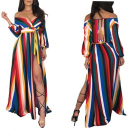 Casual Dresses Korean Dress Clothing Boho Chic Beach Wear Womens Long Maxi Bohemian Style Bodycon Color Stripe Printed Sexy Solid
