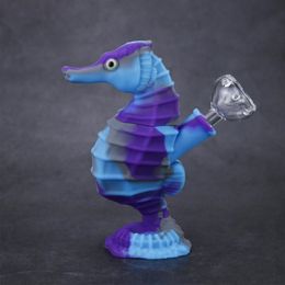 6inch seahorse shape silicone smoking pipes pet package water bubbler pipe line crack cool collapsible