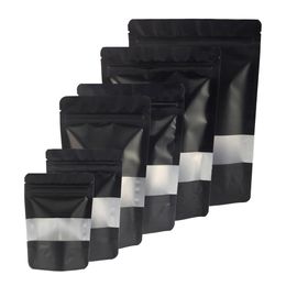 Assorted Size Matte Black With Clear Rectangle Window Front Silver Inside Black Back Foil Mylar Stand Up Zip Bags With