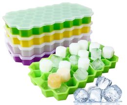 Ice Cube Tray with Removable Lid Silicone Honey Comb Shaped Ice Tray Kitchen Accessories 37 Cells Easy Relesase Ice