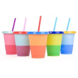 500ml Colour Changing Cups 16oz Cold Cups Colour Changing Tumbler with Straw Ecofriendly coffee Tumbler Travel cold cups 5pcs/set stock