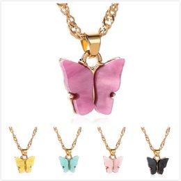 NEW INS Butterfly Necklace Women Acrylic Pendant Necklaces Fashion Jewellery Gift For Girls Statement Party 6 Colours wholesale DHL free ship