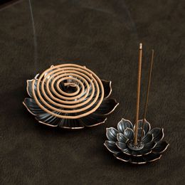 Lotus Incense Burner Metal Joss-stick Burning Stove Tradition Buddhism Ceremony Incense Coil Holder Plate Bathroom Home Decoration