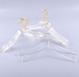 Luxury Clothes Hangers Clear Acrylic Dress Hangers with Gold Hook Transparent Shirts Holders with Notches for Lady Kids SN4584