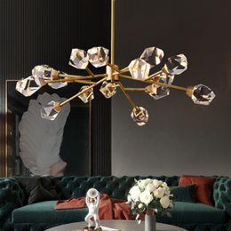 Lampadario contemporaneo in metallo e ottone Illuminazione LED Nordic Lustre Cristal Pendente Deco Lampada a sospensione per interni per soggiorno