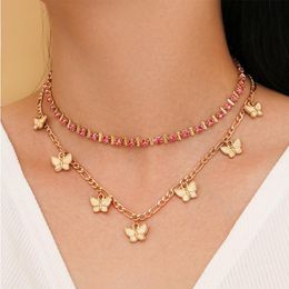 Butterfly Padent Necklace Iced Out Bling Hip Hop for Women Statment Tennis Chain Animal Charm Choker Necklaces Jewelry Gift
