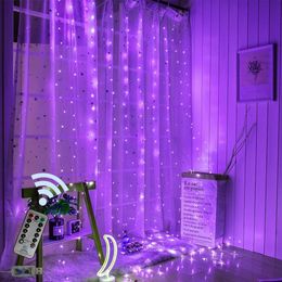 3x3M USB LED Curtain String Lights Remote Control Fairy Lights Christmas Garland For New Year Outdoor Wedding Home Party Decor Y200903