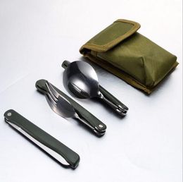 Wholesale 120sets/lot Outdoor camping foldable spoon fork set stainless steel Picnic Tableware cook tool