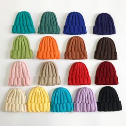 M285 Autumn Winter Women's Knitted Hat Kids Warm Beanies Skull Cap Children Knitted Hat 17 Colors
