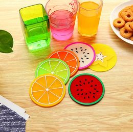 Cup Mat Pads Promotional Cute Fruit Pattern Colorful Silicone Round Cup Cushion Holder Thick Drink Tableware Coaster Mug SN1439