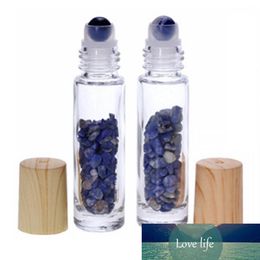 Crystal Roller Ball Wood Grain CapEssential Oil Diffuser 10ml Clear Glass Roll on Perfume Bottles with Crushed Natural Crystal Quartz Stone,