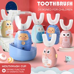 U 360 Degrees Children Sonic Electric Toothbrush Cartoon Pattern USB Charger Silicone UV Sterilization Drying Kids Tooth Brush