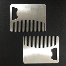 50pcs Fast shipping Card style Men's mustache comb Beer openers Anti Static Stainless Steel Comb Bottle Opener
