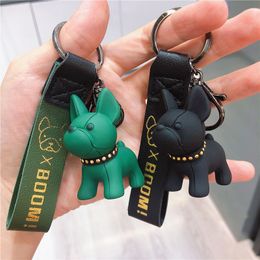 Fashion Resin Bulldog Key Chain Top quality Leather Straps Accessories Car Key Chain Pendant Bag Chains ins Hot Keychain