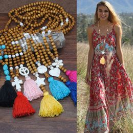 wooden heart charm UK - 2020 Fashion Long chain Wooden Beads Boho Jewelry Womens Butterfly Heart Star Charms Colorful Tassel Necklace